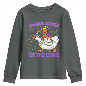 Funny Mardi Gras Youth Sweatshirt Goose Crawfish Carnival Trendy Meme TS14 Dark Heather Print Your Wear