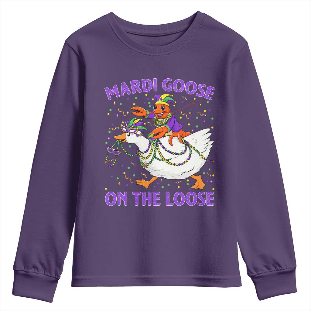 Funny Mardi Gras Youth Sweatshirt Goose Crawfish Carnival Trendy Meme TS14 Purple Print Your Wear