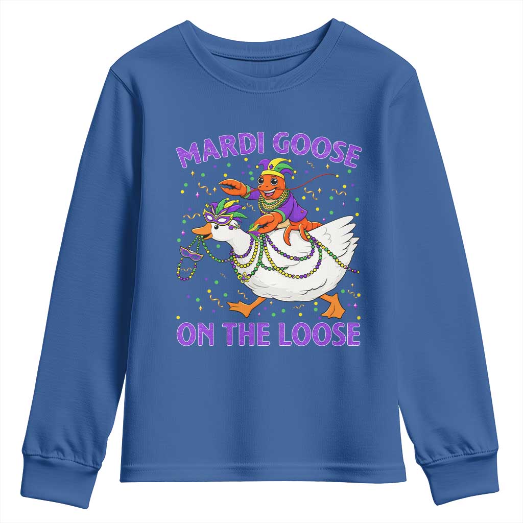 Funny Mardi Gras Youth Sweatshirt Goose Crawfish Carnival Trendy Meme TS14 Royal Blue Print Your Wear