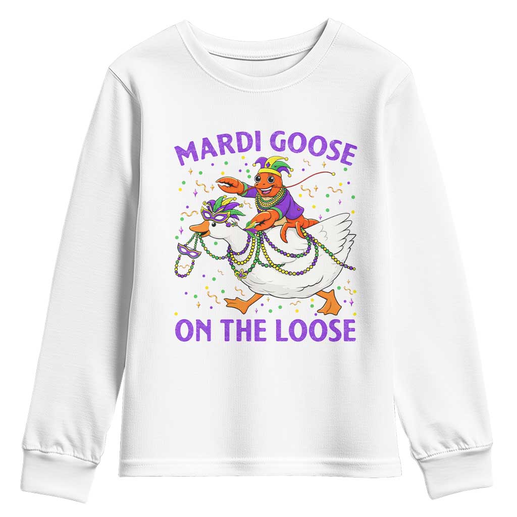 Funny Mardi Gras Youth Sweatshirt Goose Crawfish Carnival Trendy Meme TS14 White Print Your Wear