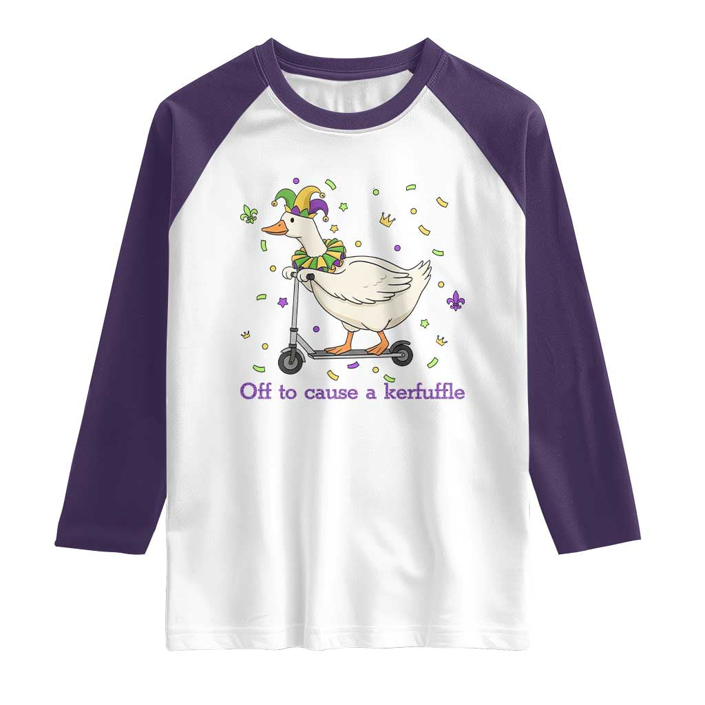 Mardi Gras Silly Goose Raglan Shirt Off To Cause A Kerfuffle TS14 White Purple Print Your Wear