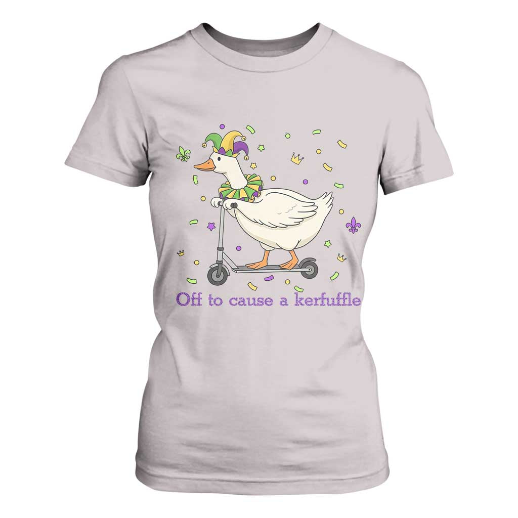 Mardi Gras Silly Goose T Shirt For Women Off To Cause A Kerfuffle TS14 Ice Gray Print Your Wear