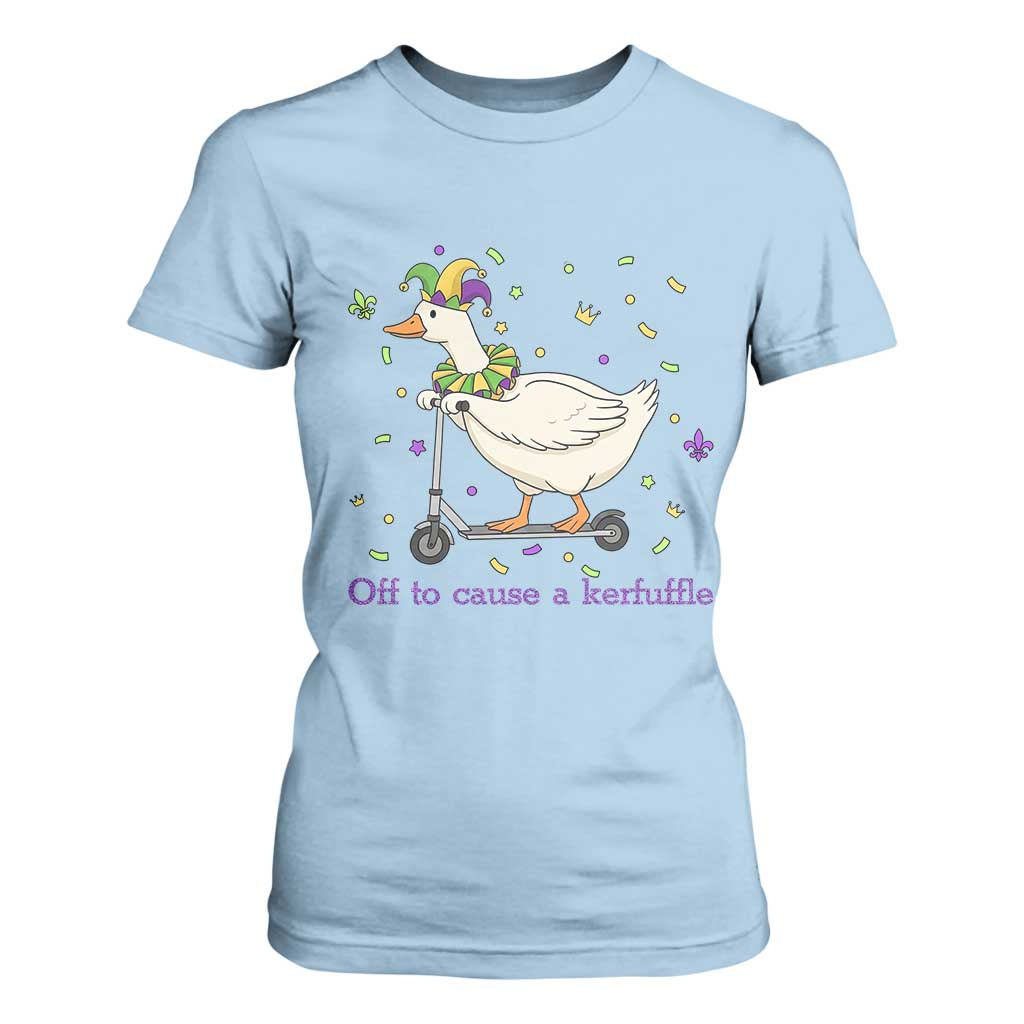 Mardi Gras Silly Goose T Shirt For Women Off To Cause A Kerfuffle TS14 Light Blue Print Your Wear