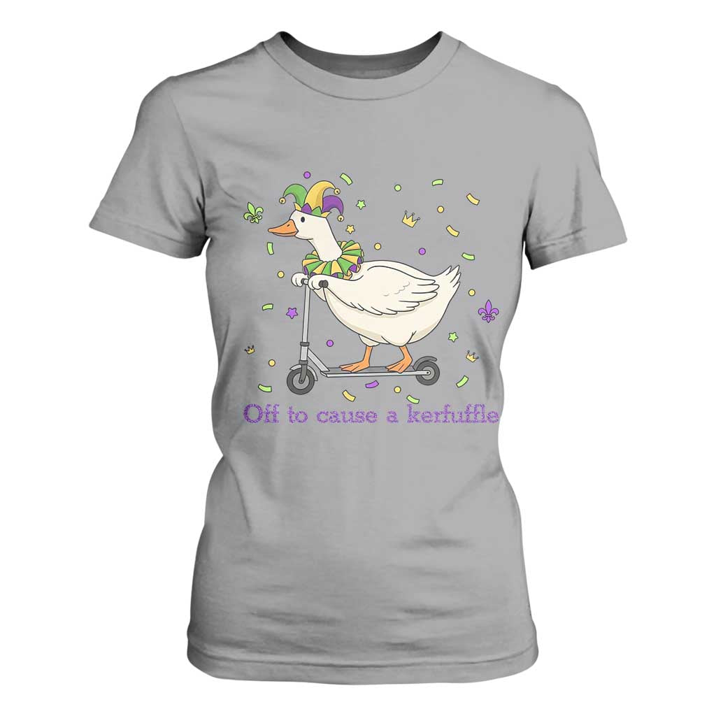Mardi Gras Silly Goose T Shirt For Women Off To Cause A Kerfuffle TS14 Sport Gray Print Your Wear