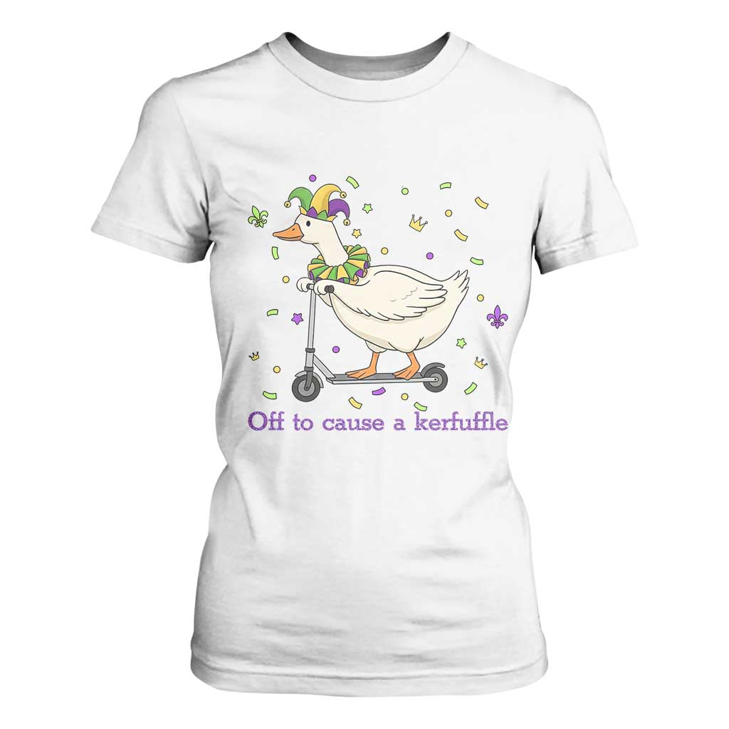 Mardi Gras Silly Goose T Shirt For Women Off To Cause A Kerfuffle TS14 White Print Your Wear