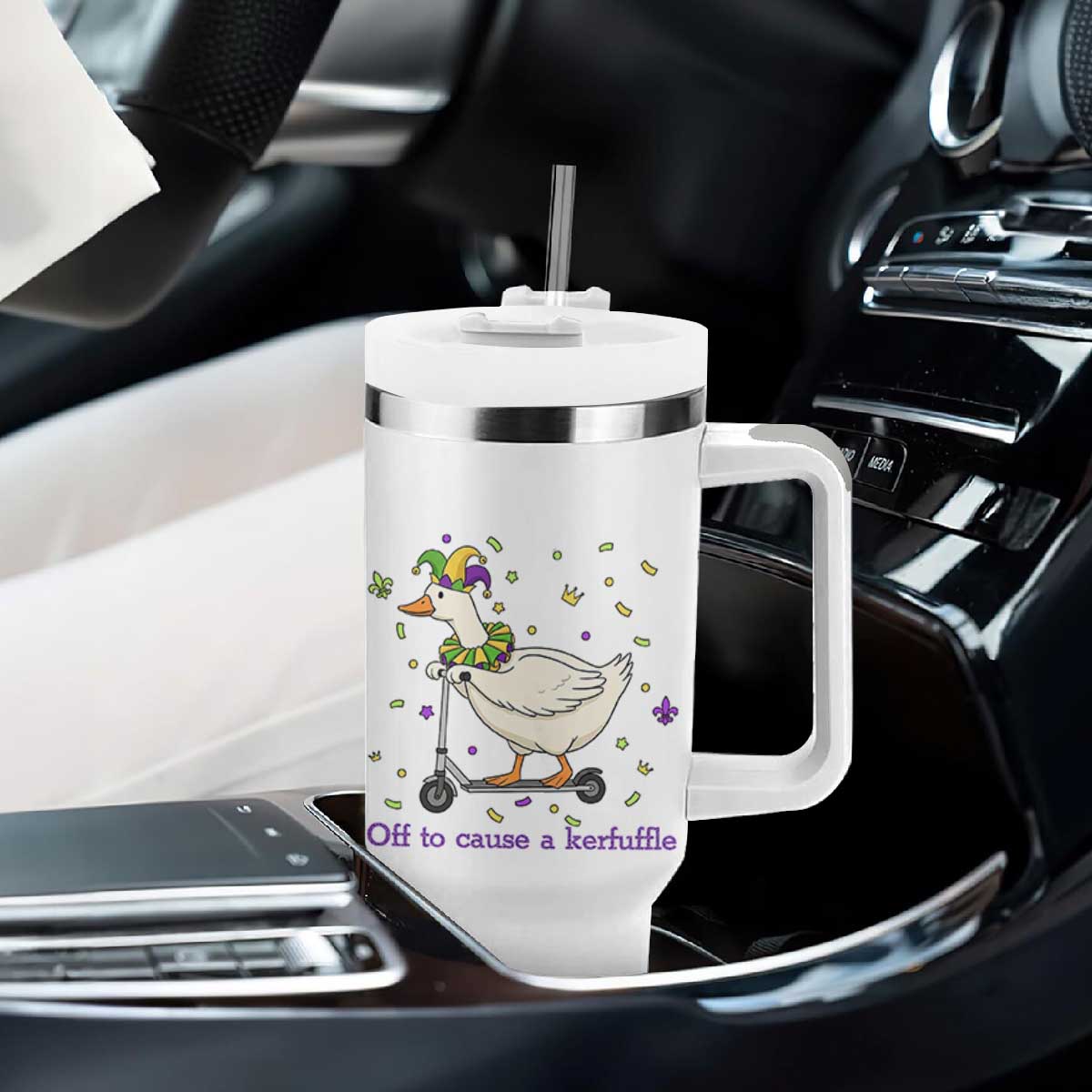 Mardi Gras Silly Goose Tumbler With Handle Off To Cause A Kerfuffle TS14 Print Your Wear