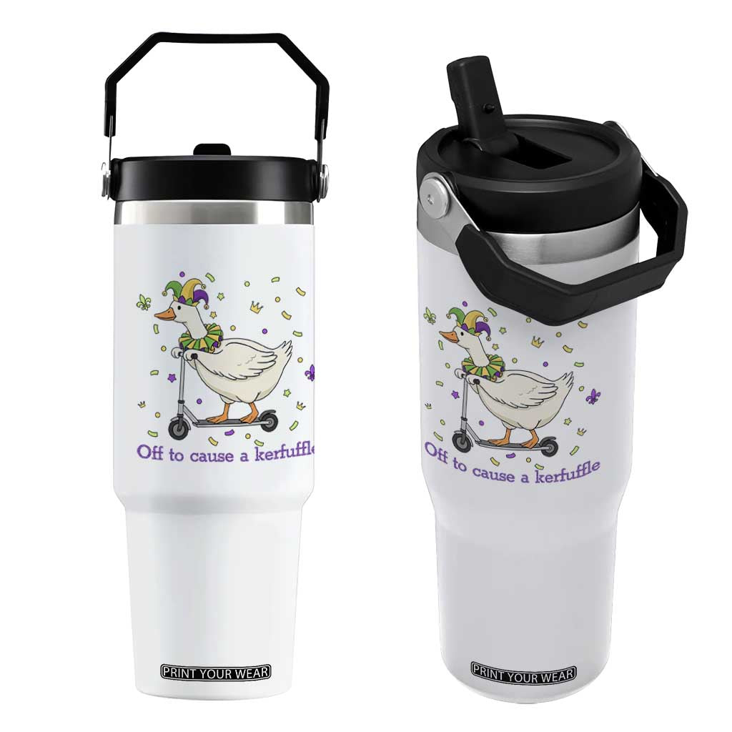 Mardi Gras Silly Goose Flip Straw Tumbler Off To Cause A Kerfuffle TS14 One Size: 30 oz White Print Your Wear