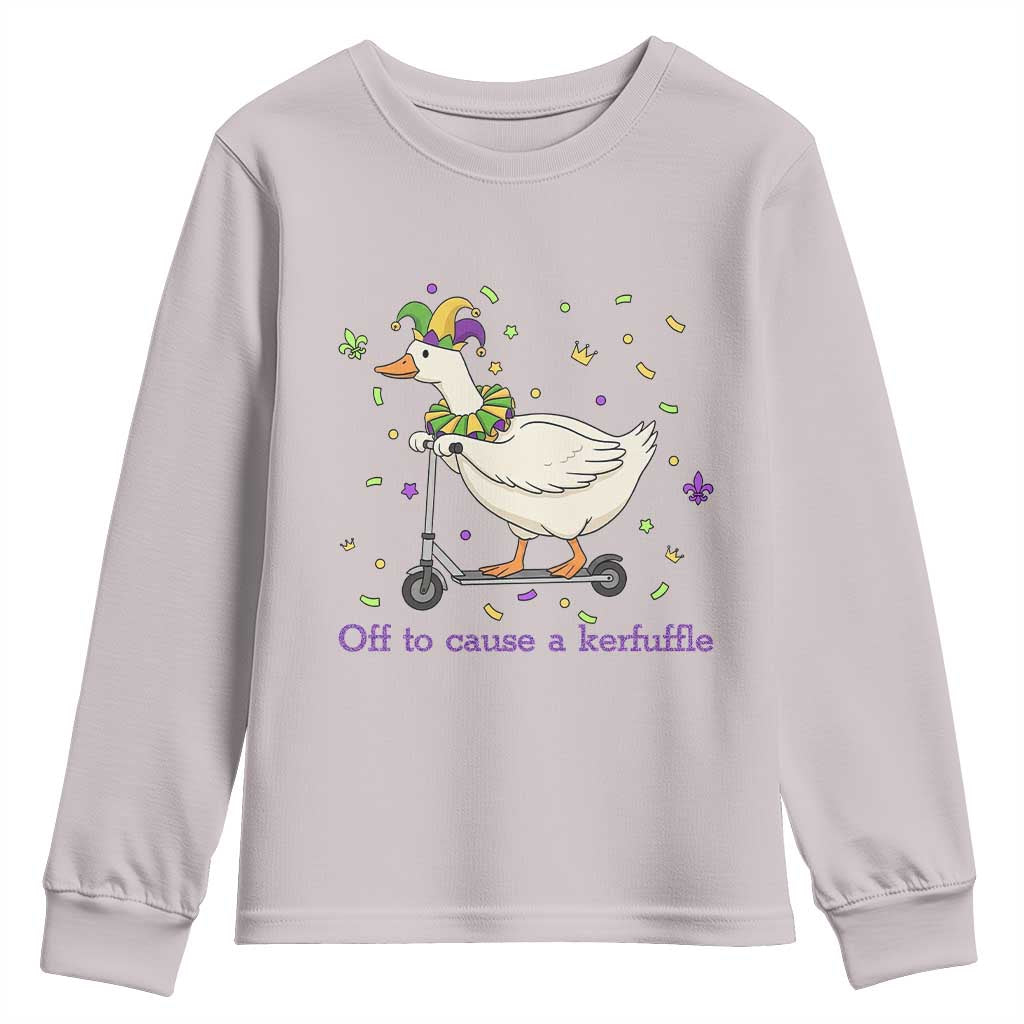 Mardi Gras Silly Goose Youth Sweatshirt Off To Cause A Kerfuffle TS14 Ice Gray Print Your Wear