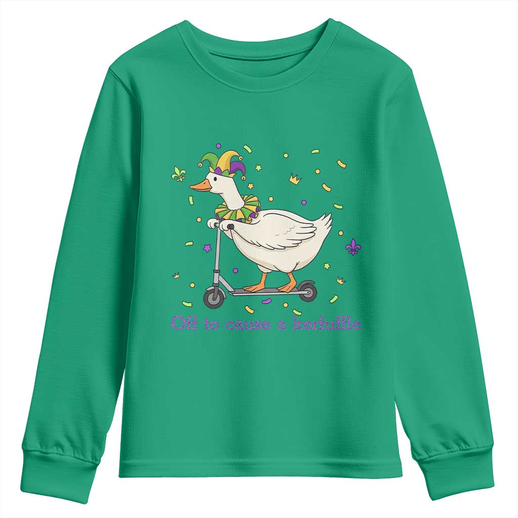 Mardi Gras Silly Goose Youth Sweatshirt Off To Cause A Kerfuffle TS14 Irish Green Print Your Wear