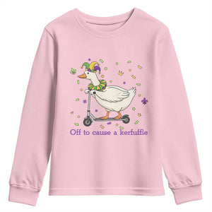 Mardi Gras Silly Goose Youth Sweatshirt Off To Cause A Kerfuffle TS14 Light Pink Print Your Wear