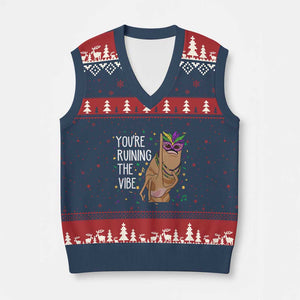 Funny Mardi Gras V-Neck Knit Sweater Vest Marcus The Worm Carnival Trendy Meme TS14 Navy Red Print Your Wear