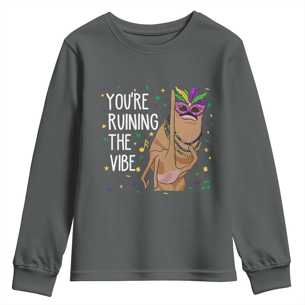 Funny Mardi Gras Youth Sweatshirt Marcus The Worm Carnival Trendy Meme TS14 Dark Heather Print Your Wear