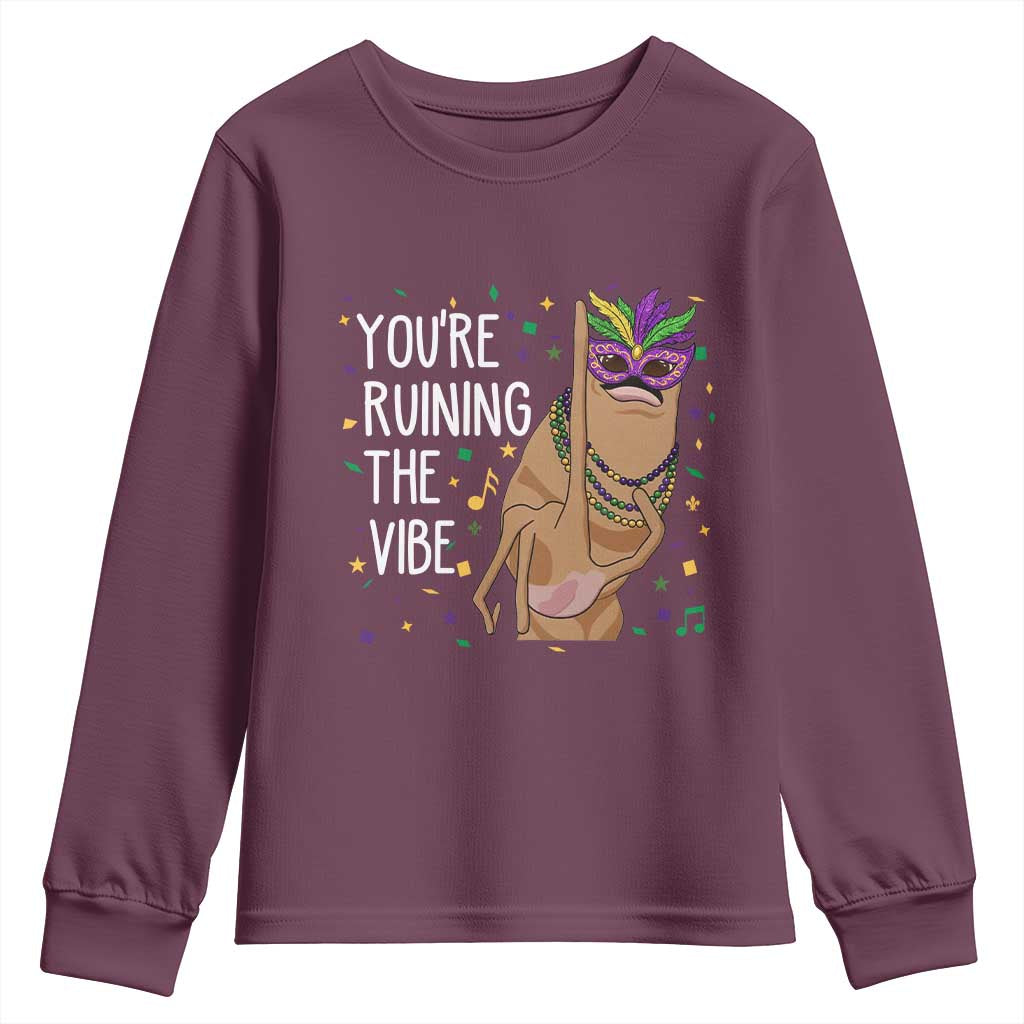 Funny Mardi Gras Youth Sweatshirt Marcus The Worm Carnival Trendy Meme TS14 Maroon Print Your Wear