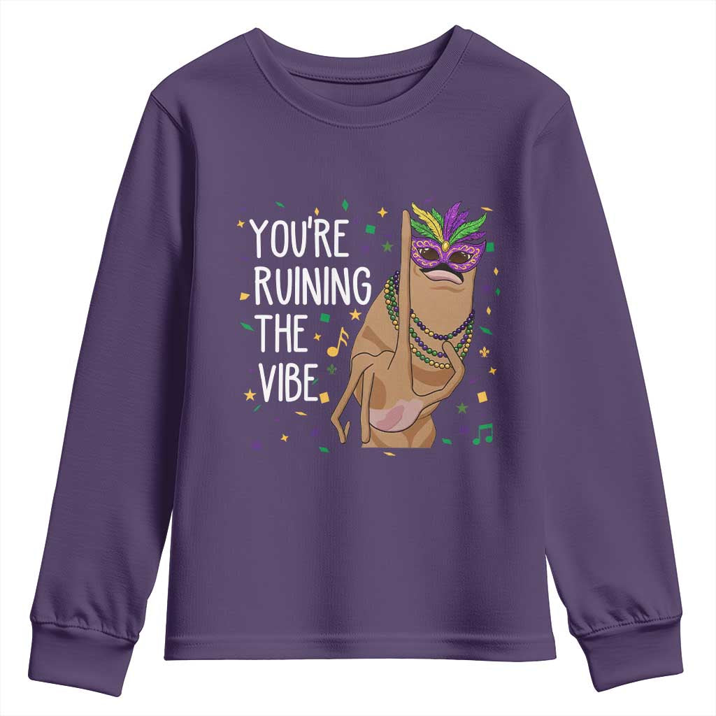Funny Mardi Gras Youth Sweatshirt Marcus The Worm Carnival Trendy Meme TS14 Purple Print Your Wear