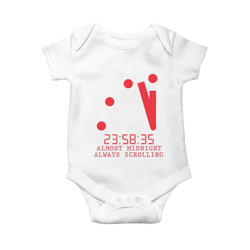 Doomsday Clock Armageddon Baby Onesie Almost Midnight Always Scrolling TS14 White Print Your Wear