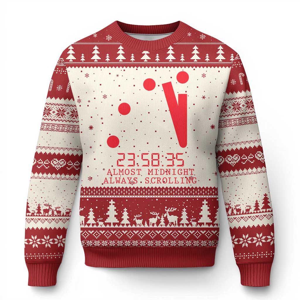 Doomsday Clock Armageddon Ugly Christmas Sweater Almost Midnight Always Scrolling TS14 Beige Red Print Your Wear
