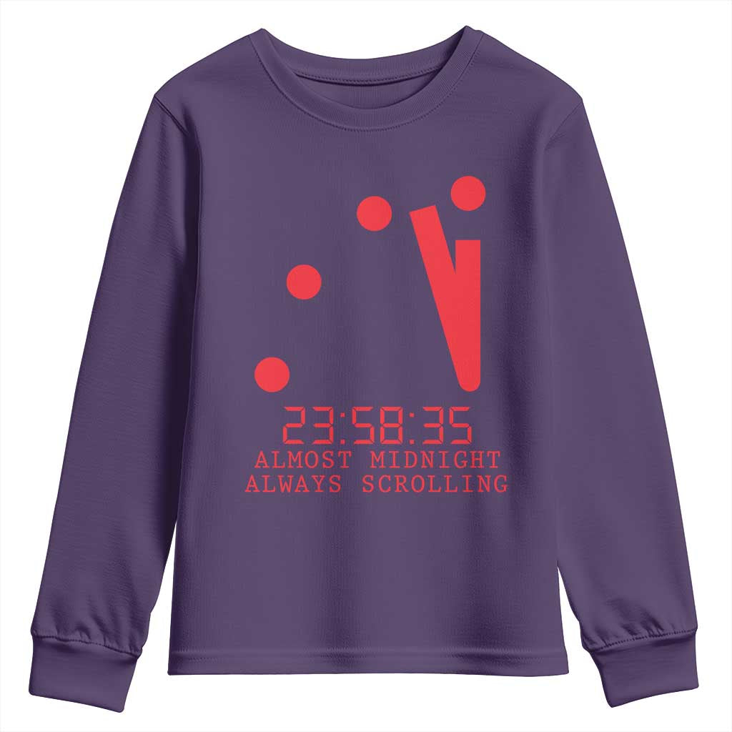 Doomsday Clock Armageddon Youth Sweatshirt Almost Midnight Always Scrolling TS14 Purple Print Your Wear