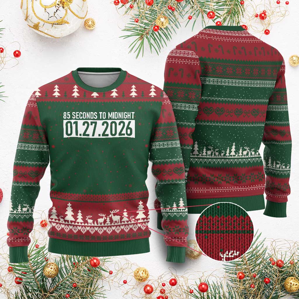 Doomsday Clock Armageddon Ugly Christmas Sweater 85 Second To Midnight TS14 Red Green Print Your Wear