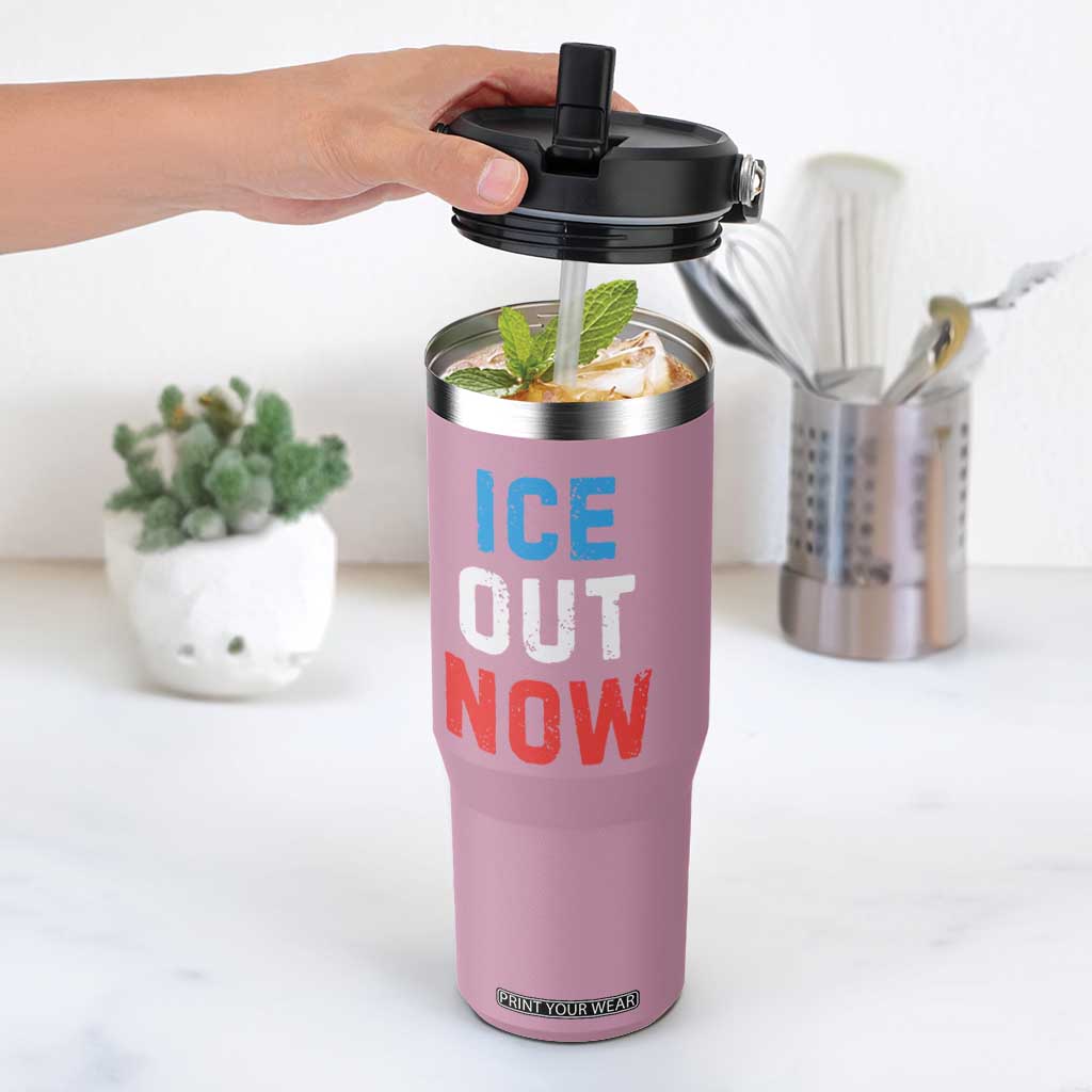 Ice Out Flip Straw Tumbler Minneapolis Resist ICE Immigration Rights Protest TS14 One Size: 30 oz Light Pink Print Your Wear