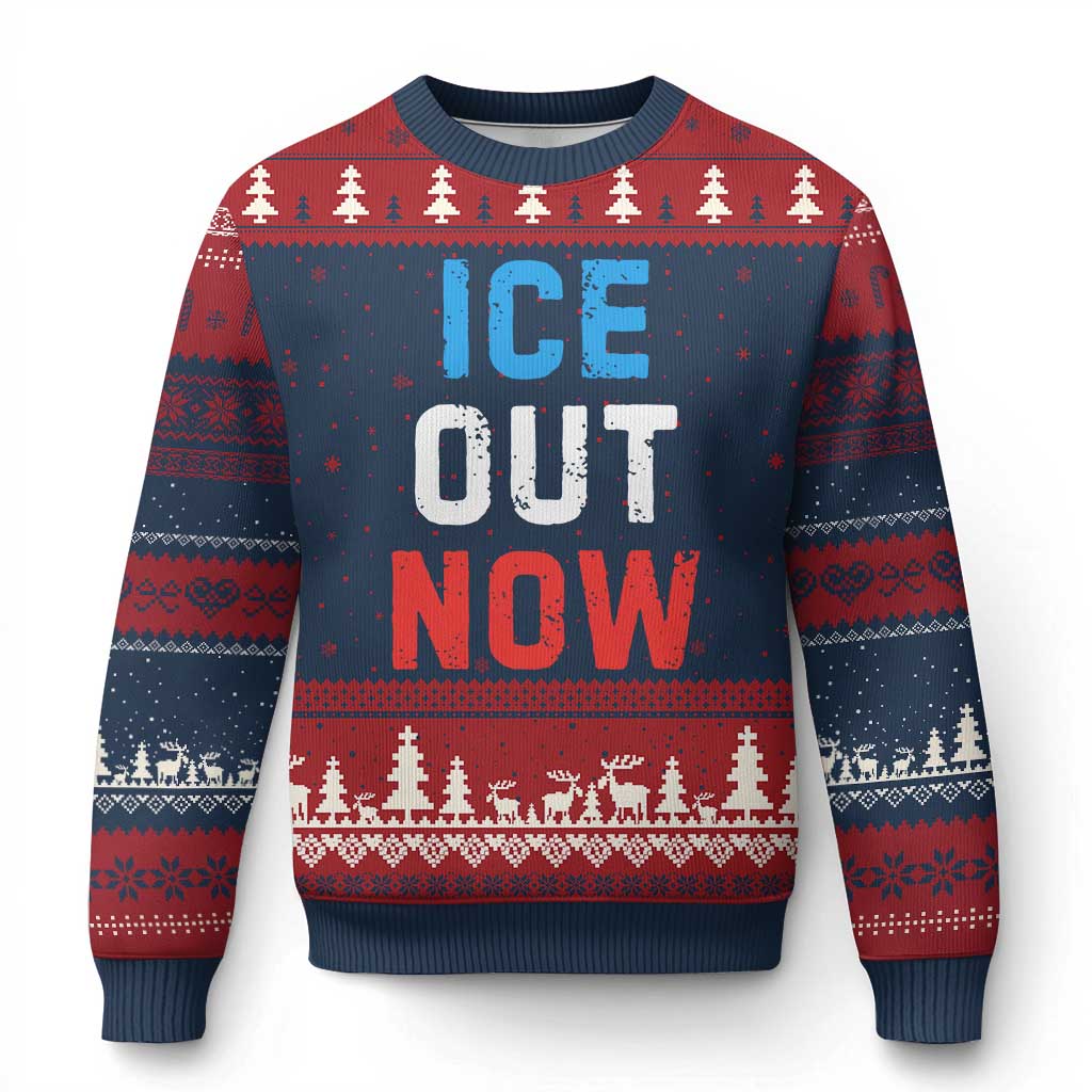 Ice Out Ugly Christmas Sweater Minneapolis Resist ICE Immigration Rights Protest TS14 Navy Red Print Your Wear