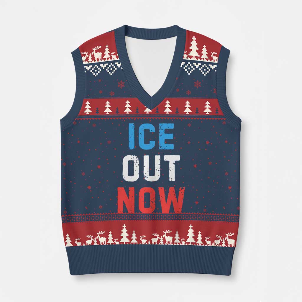 Ice Out V-Neck Knit Sweater Vest Minneapolis Resist ICE Immigration Rights Protest TS14 Navy Red Print Your Wear
