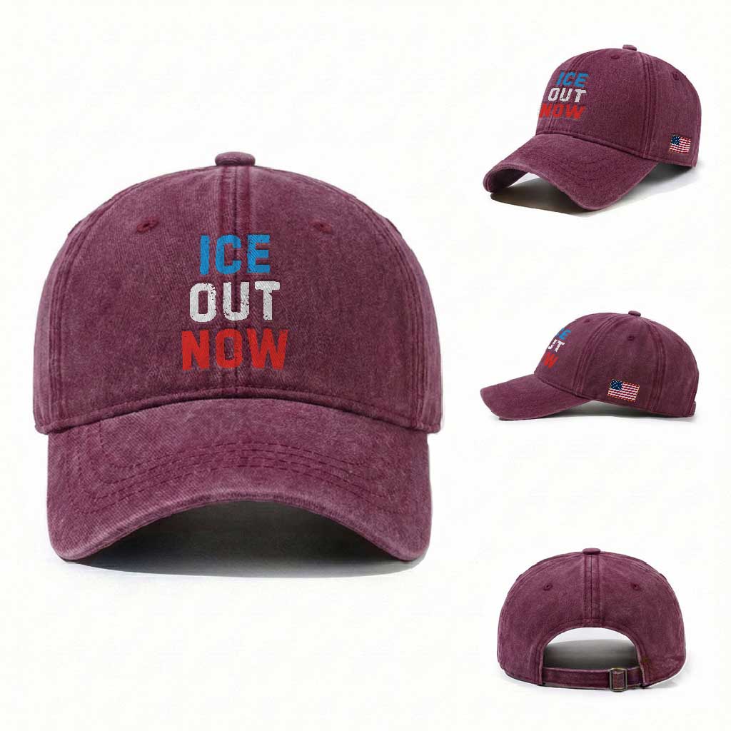 Ice Out Washed Cotton Baseball Cap Minneapolis Resist ICE Immigration Rights Protest TS14 Washed Cap Universal Fit Burgundy Print Your Wear