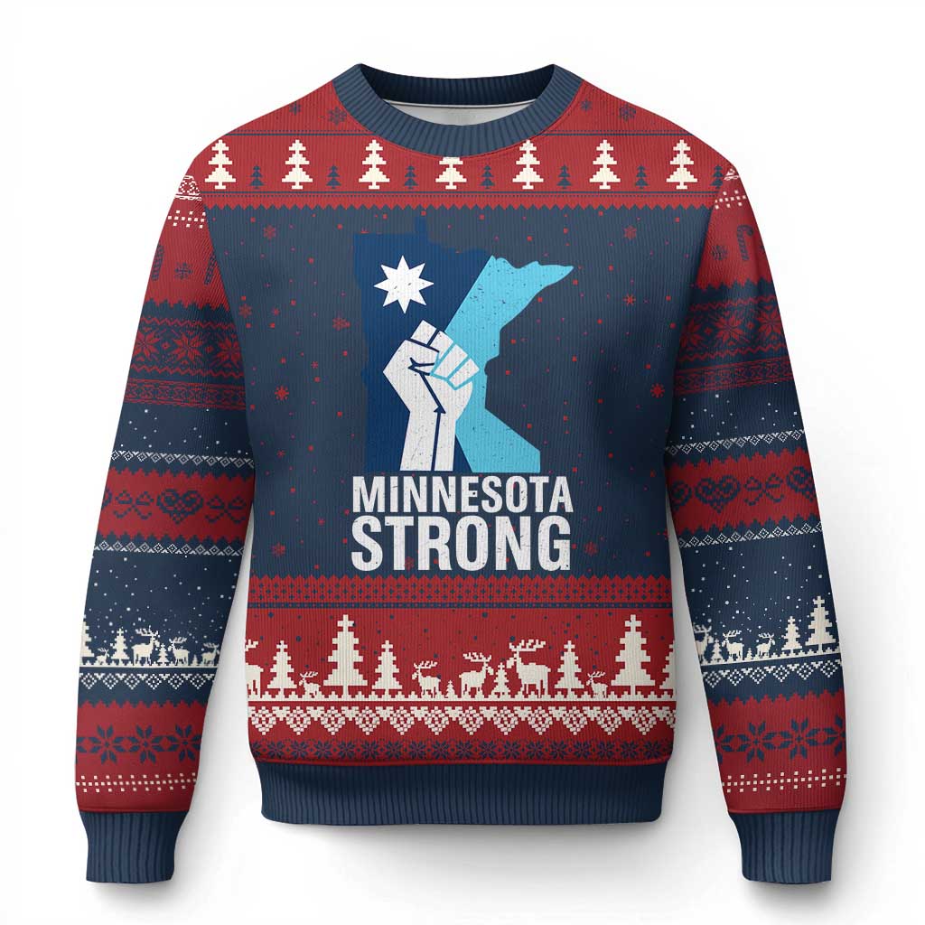 Minnesota Strong Ugly Christmas Sweater Minneapolis Resist ICE Immigration Human Rights Protest TS14 Navy Red Print Your Wear