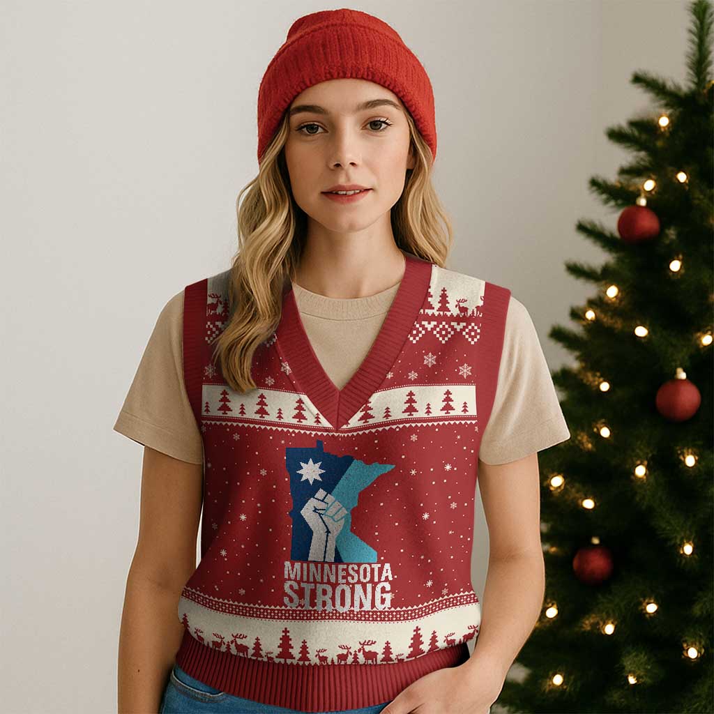 Minnesota Strong V-Neck Knit Sweater Vest Minneapolis Resist ICE Immigration Human Rights Protest TS14 Red Beige Print Your Wear