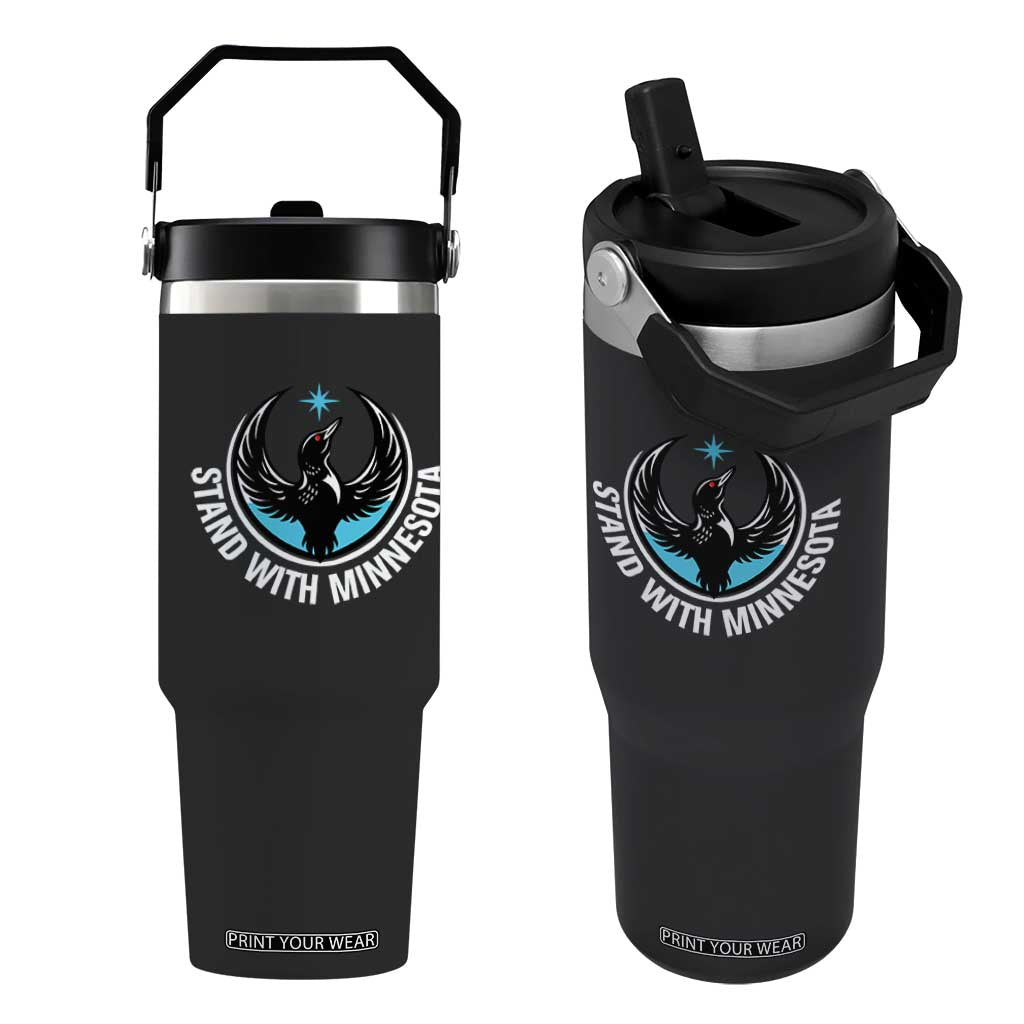 Minnesota Strong Flip Straw Tumbler Stand With Minnesota Anti ICE Immigration Rights Protest TS14 One Size: 30 oz Black Print Your Wear