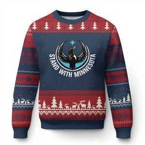 Minnesota Strong Ugly Christmas Sweater Stand With Minnesota Anti ICE Immigration Rights Protest TS14 Navy Red Print Your Wear