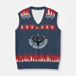 Minnesota Strong V-Neck Knit Sweater Vest Stand With Minnesota Anti ICE Immigration Rights Protest TS14 Navy Red Print Your Wear