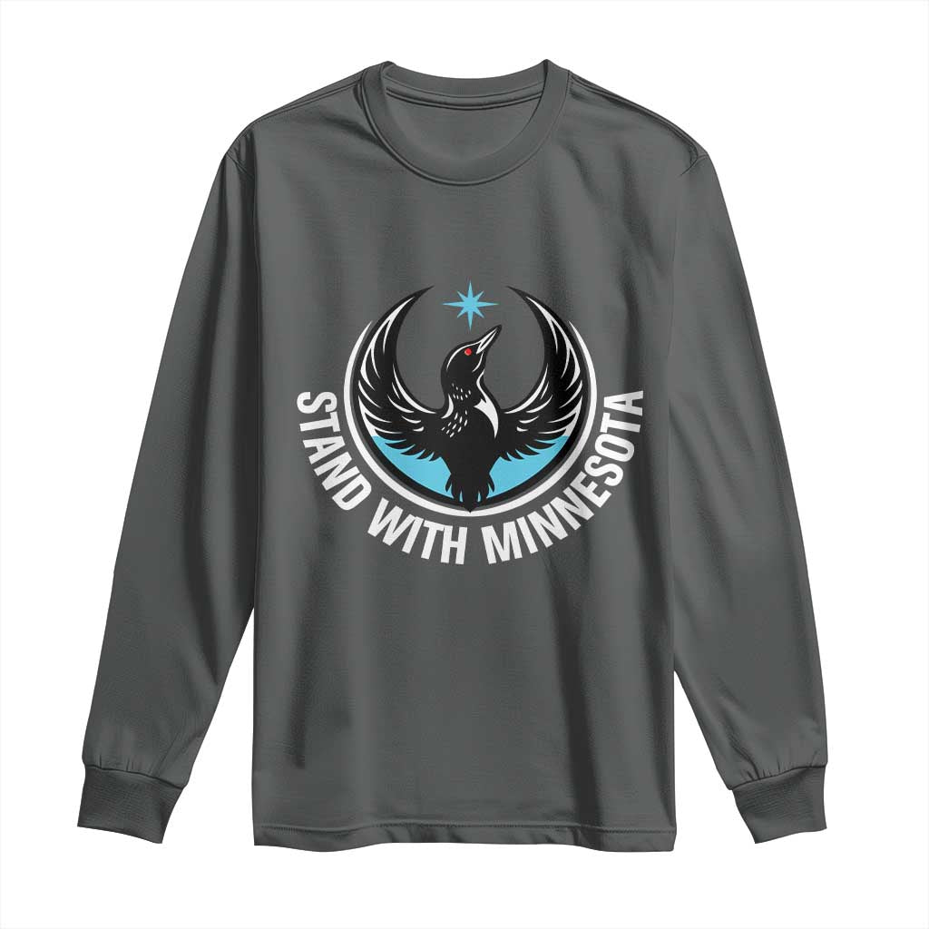 Minnesota Strong Long Sleeve Shirt Stand With Minnesota Anti ICE Immigration Rights Protest TS14 Dark Heather Print Your Wear
