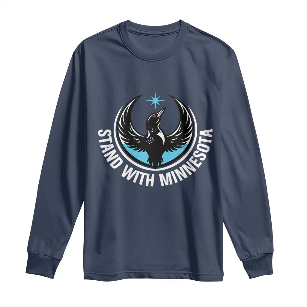 Minnesota Strong Long Sleeve Shirt Stand With Minnesota Anti ICE Immigration Rights Protest TS14 Navy Print Your Wear