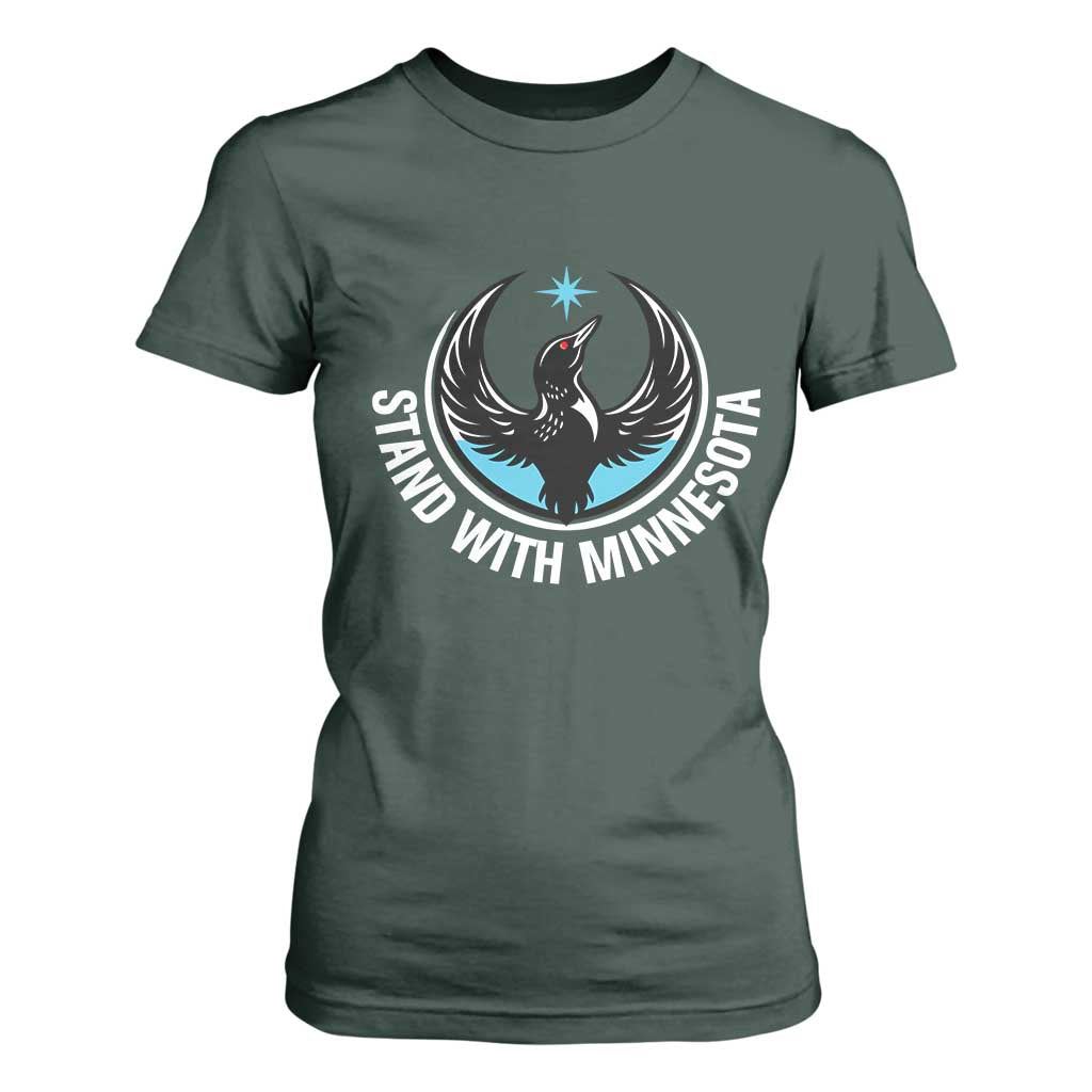 Minnesota Strong T Shirt For Women Stand With Minnesota Anti ICE Immigration Rights Protest TS14 Dark Forest Green Print Your Wear