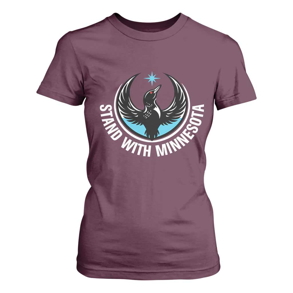 Minnesota Strong T Shirt For Women Stand With Minnesota Anti ICE Immigration Rights Protest TS14 Maroon Print Your Wear