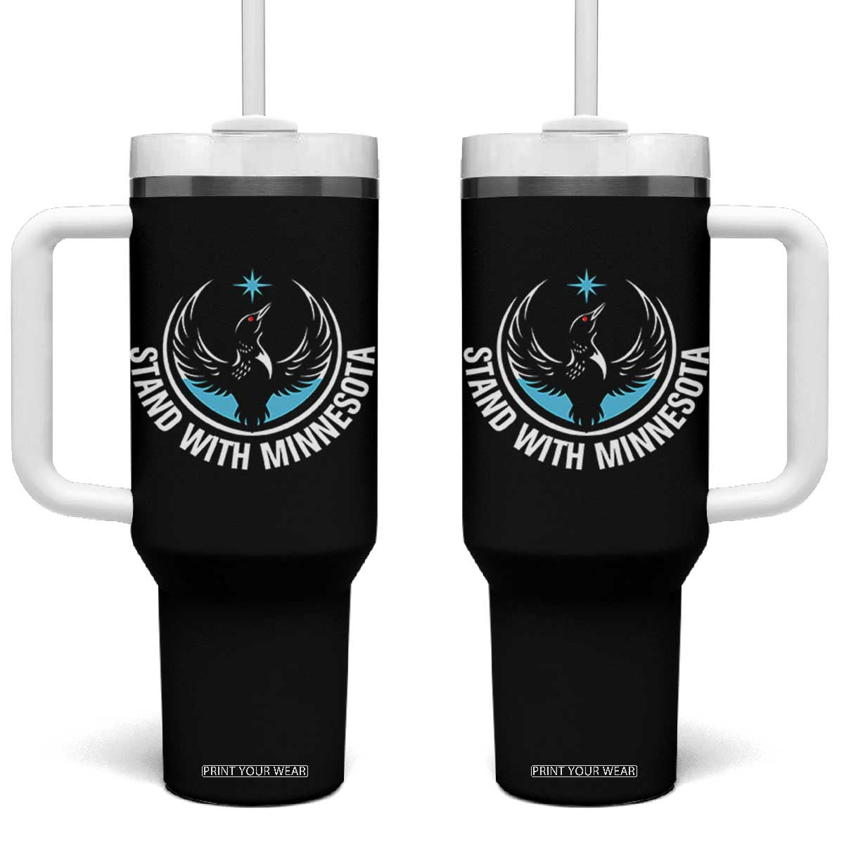 Minnesota Strong Tumbler With Handle Stand With Minnesota Anti ICE Immigration Rights Protest TS14 One Size: 40 oz Black Print Your Wear