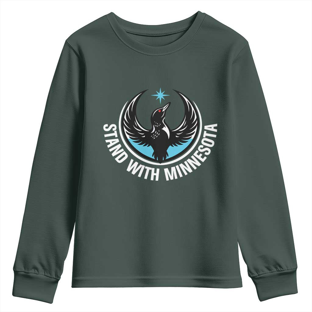 Minnesota Strong Youth Sweatshirt Stand With Minnesota Anti ICE Immigration Rights Protest TS14 Dark Forest Green Print Your Wear