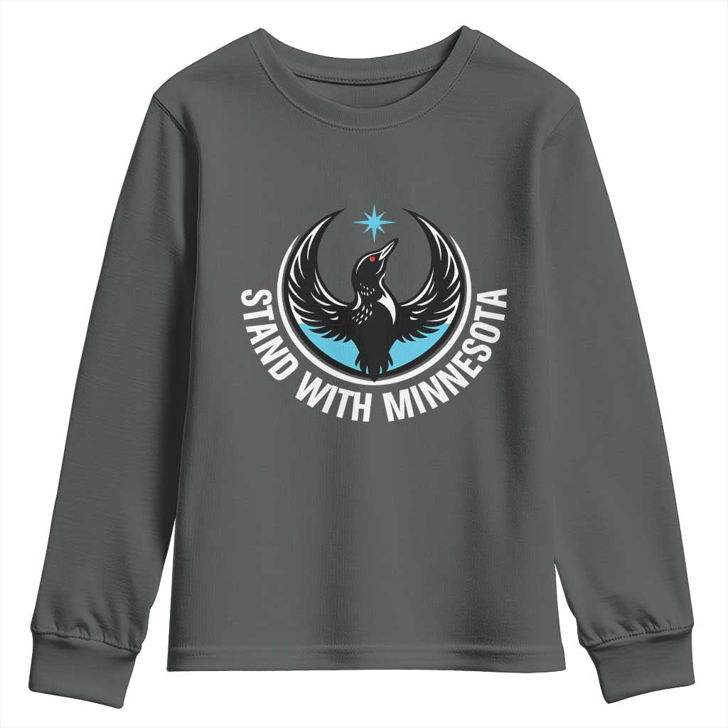 Minnesota Strong Youth Sweatshirt Stand With Minnesota Anti ICE Immigration Rights Protest TS14 Dark Heather Print Your Wear
