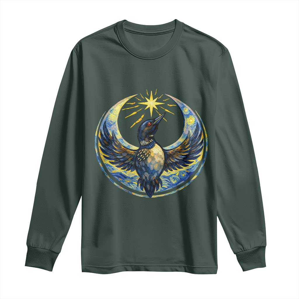 Minnesota Strong Long Sleeve Shirt Minneapolis Loon Starry Night Van Gogh TS14 Dark Forest Green Print Your Wear