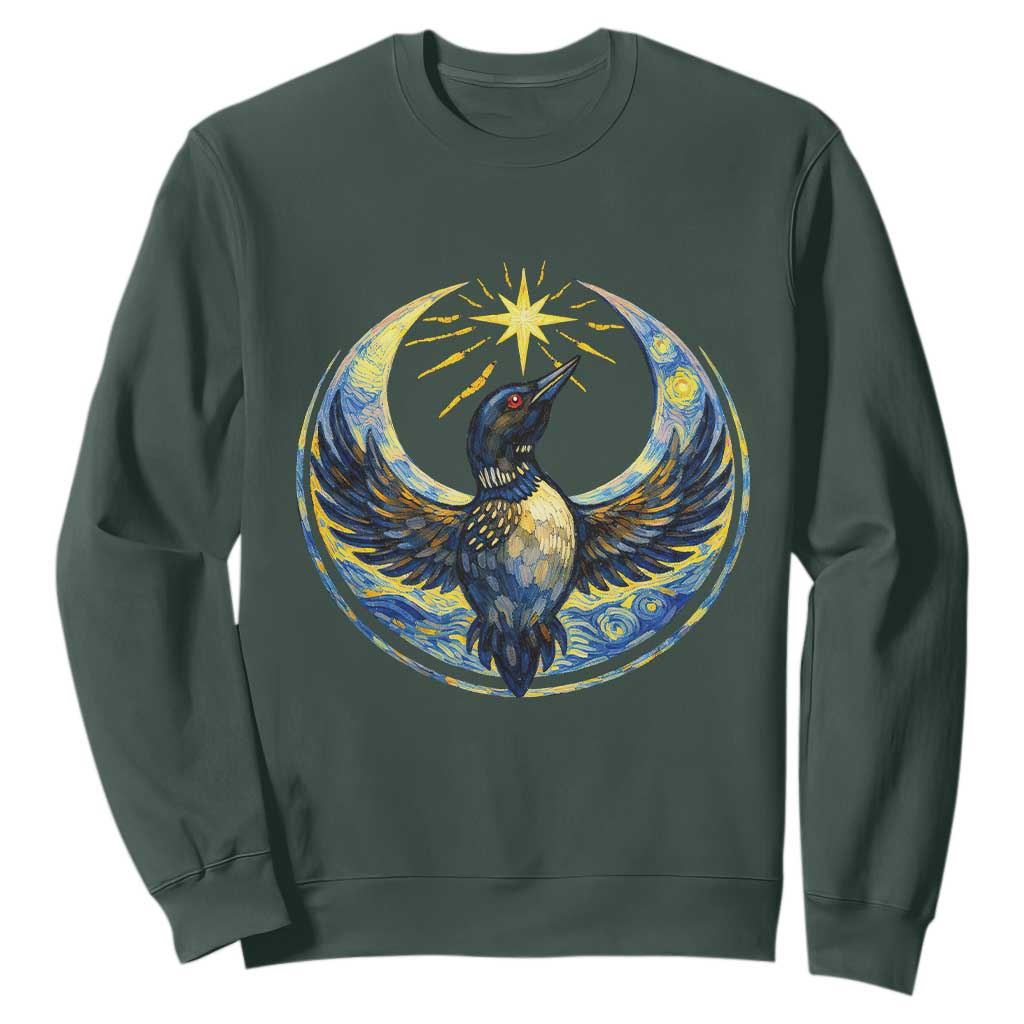 Minnesota Strong Sweatshirt Minneapolis Loon Starry Night Van Gogh TS14 Dark Forest Green Print Your Wear