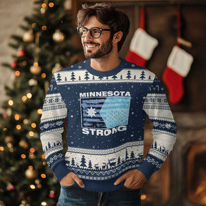 Minnesota Strong Ugly Christmas Sweater MN State Flag Political Protest MN Resistance Abolish ICE TS14 Navy Beige Print Your Wear