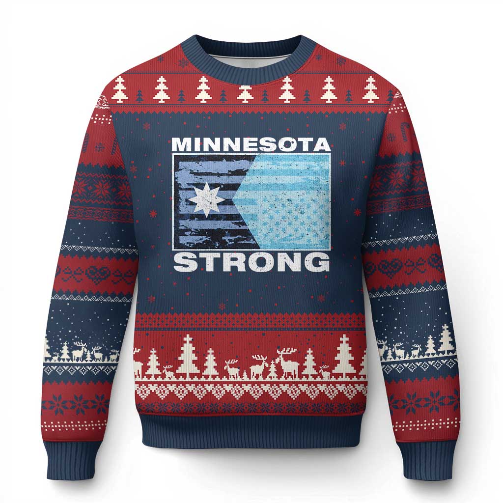 Minnesota Strong Ugly Christmas Sweater MN State Flag Political Protest MN Resistance Abolish ICE TS14 Navy Red Print Your Wear