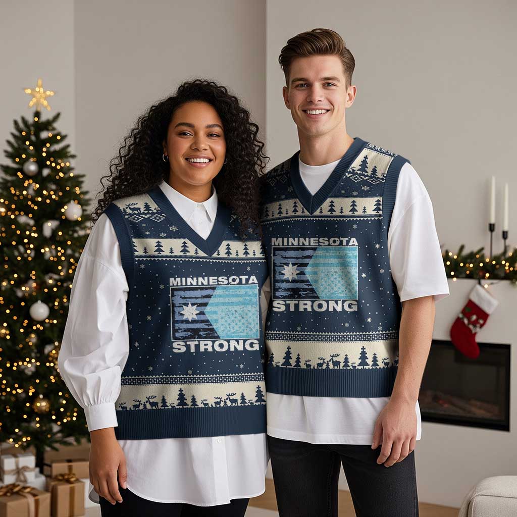 Minnesota Strong V-Neck Knit Sweater Vest MN State Flag Political Protest MN Resistance Abolish ICE TS14 Navy Beige Print Your Wear