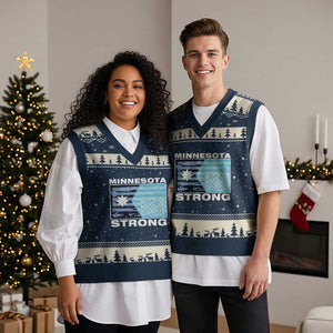 Minnesota Strong V-Neck Knit Sweater Vest MN State Flag Political Protest MN Resistance Abolish ICE TS14 Navy Beige Print Your Wear