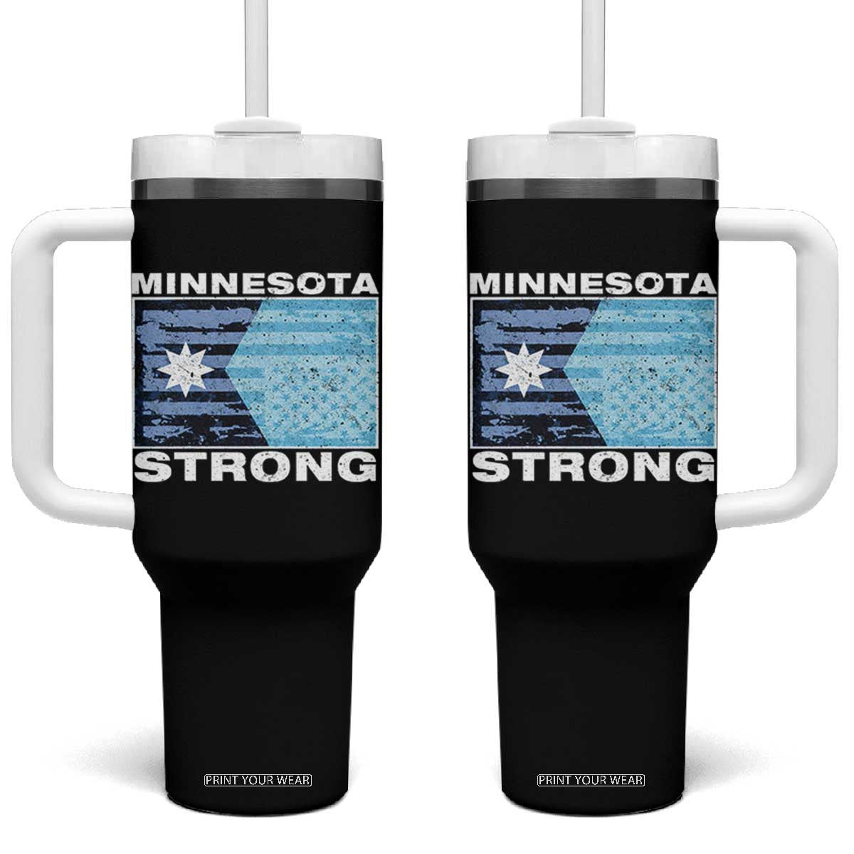 Minnesota Strong Tumbler With Handle MN State Flag Political Protest MN Resistance Abolish ICE TS14 One Size: 40 oz Black Print Your Wear