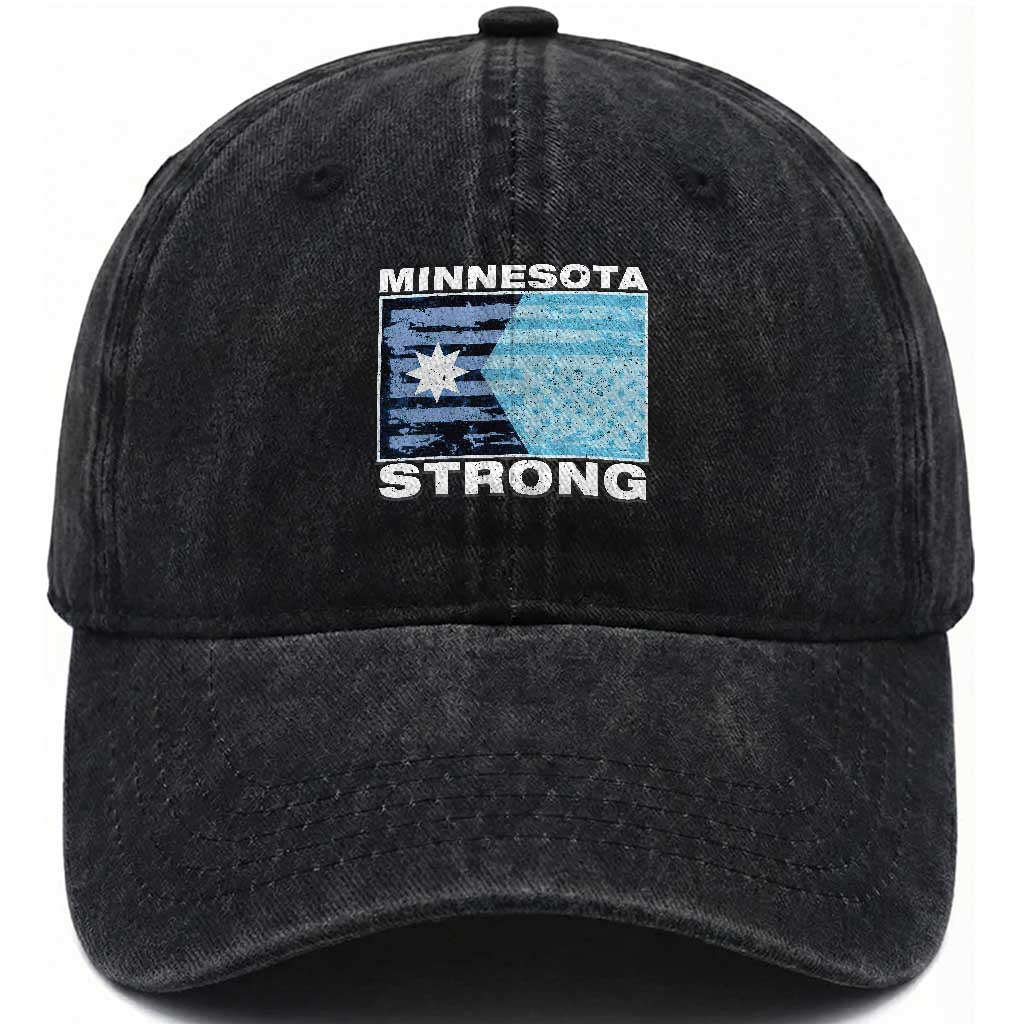 Minnesota Strong Washed Cotton Baseball Cap MN State Flag Political Protest MN Resistance Abolish ICE TS14 Washed Cap Universal Fit Black Print Your Wear