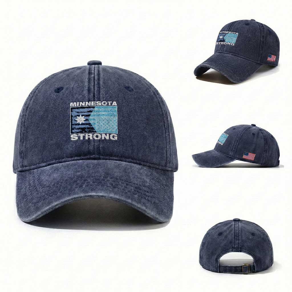 Minnesota Strong Washed Cotton Baseball Cap MN State Flag Political Protest MN Resistance Abolish ICE TS14 Washed Cap Universal Fit Navy Print Your Wear