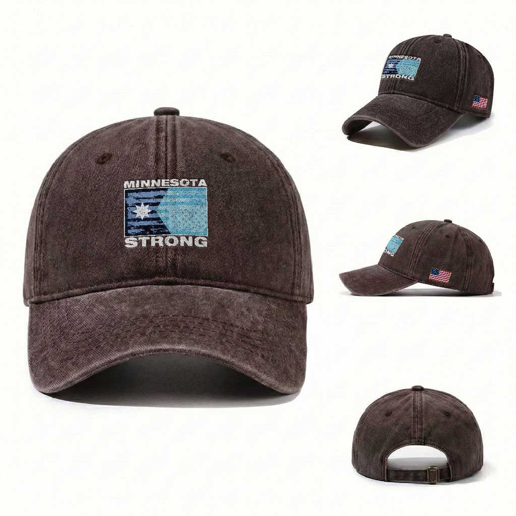 Minnesota Strong Washed Cotton Baseball Cap MN State Flag Political Protest MN Resistance Abolish ICE TS14 Washed Cap Universal Fit Dark Brown Print Your Wear