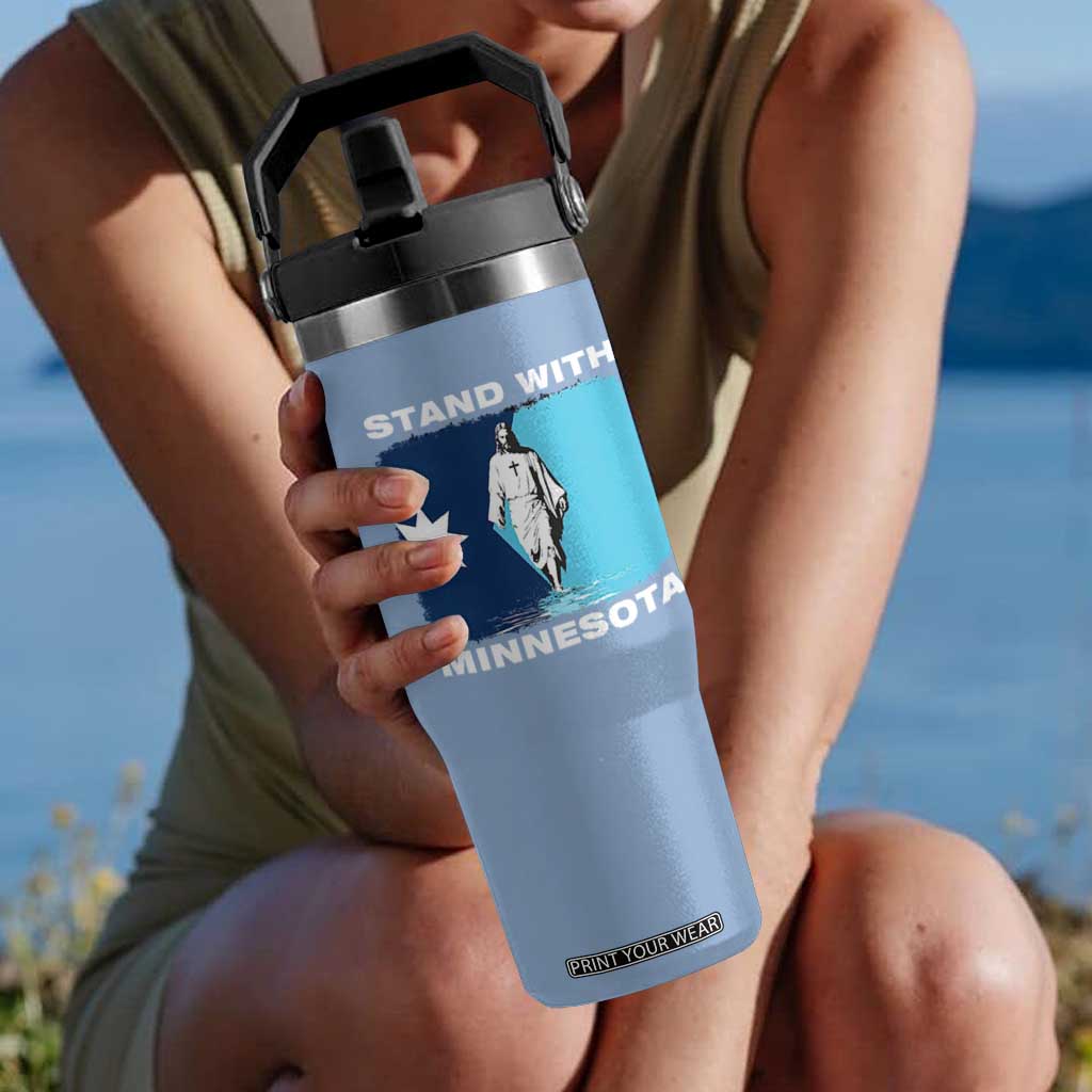 Stand with Minnesota Flip Straw Tumbler Christian Jesus Minnesota Strong Subtle Anti ICE TS14 One Size: 30 oz Light Blue Print Your Wear