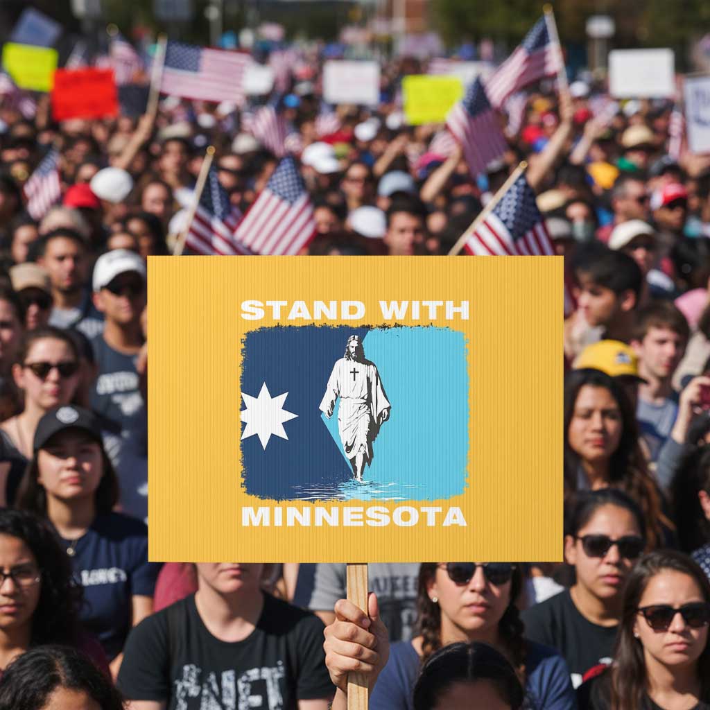 Stand with Minnesota Protest Sign Christian Jesus Minnesota Strong Subtle Anti ICE TS14 Horizontal 18